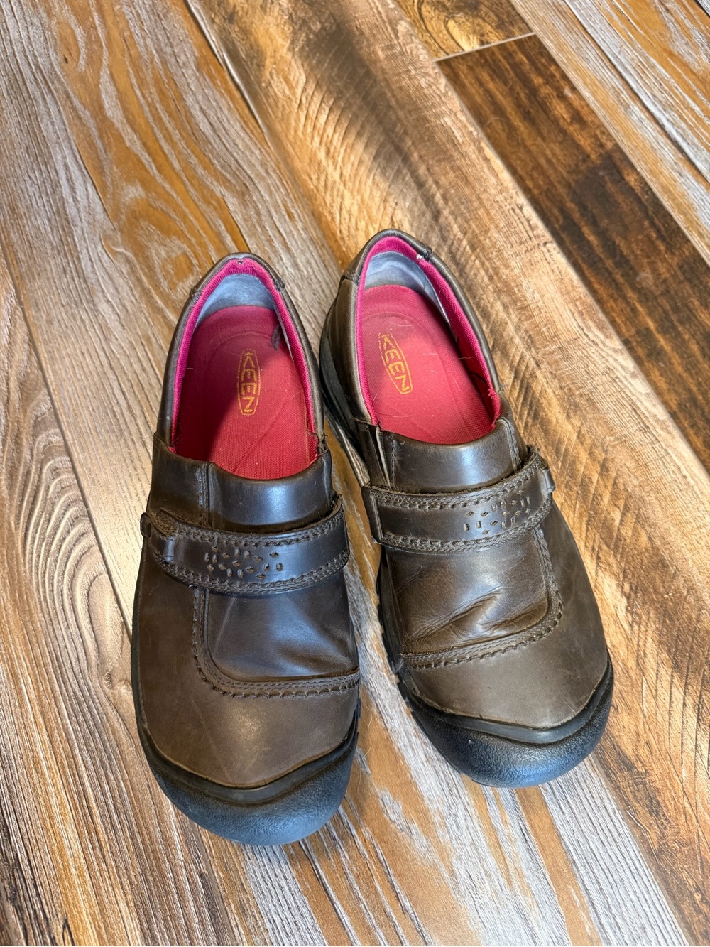 KEEN Brown Leather Slip-On Shoes with Pink Insole